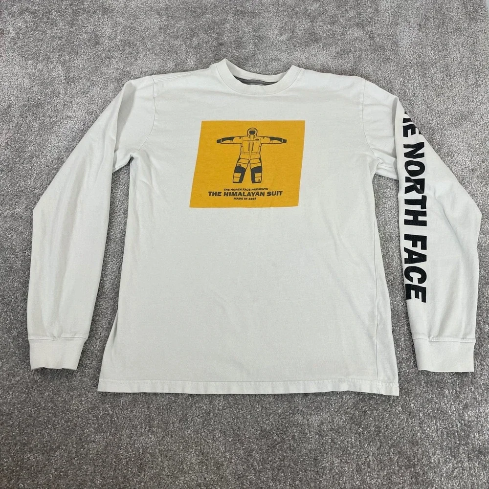North Face T Shirt Mens Small Himalayan Suit Graphic Long Sleeve White